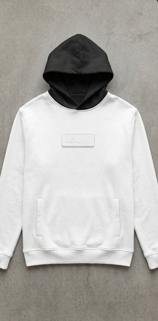 White and black LÈSORA hoodie